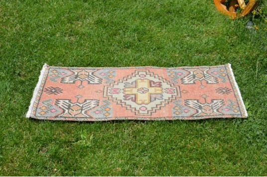 Vintage Handmade Turkish Small Area Rug Doormat For Home Decor 3'1,4" X 1'5,3"