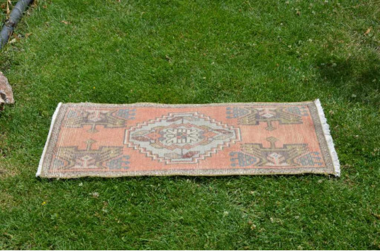 Turkish Handmade Vintage Small Area Rug Doormat For Home Decor 3'3" X 1'5,7"