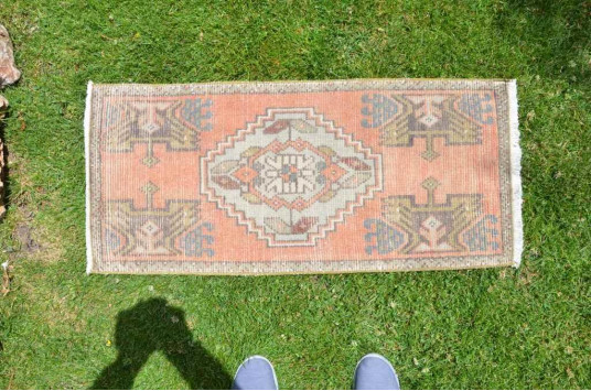 Turkish Handmade Vintage Small Area Rug Doormat For Home Decor 3'3" X 1'5,7"