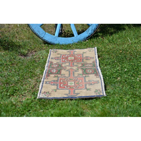Turkish Handmade Vintage Small Area Rug Doormat For Home Decor 2'11" X 1'3"