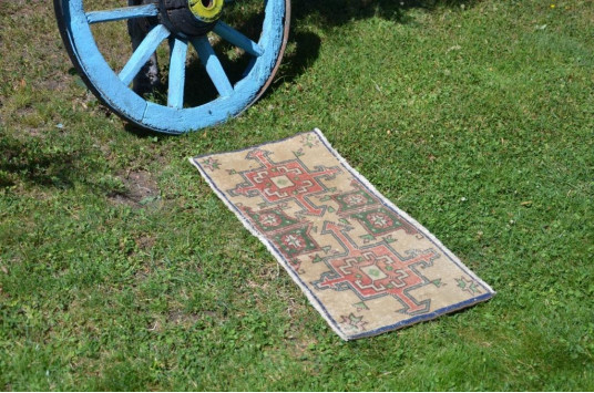 Turkish Handmade Vintage Small Area Rug Doormat For Home Decor 2'11" X 1'3"
