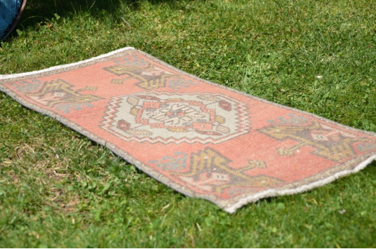 Handmade Turkish Vintage Small Area Rug Doormat For Home Decor 3'3,8" X 1'5,3"