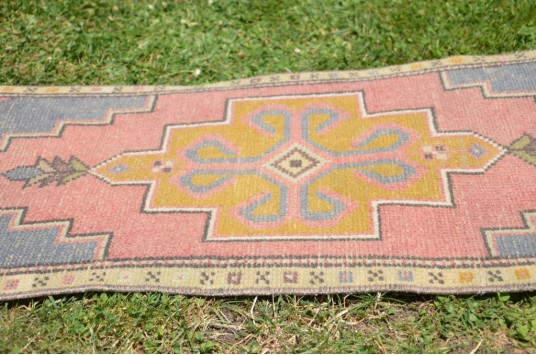 Natural Turkish Vintage Small Area Rug Doormat For Home Decor 3'6,9" X 1'8,5"