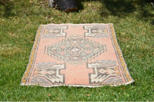 Vintage Handmade Turkish Small Area Rug Doormat For Home Decor 2'11,8" X 1'7,3"