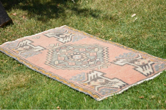 Vintage Handmade Turkish Small Area Rug Doormat For Home Decor 2'11,8" X 1'7,3"