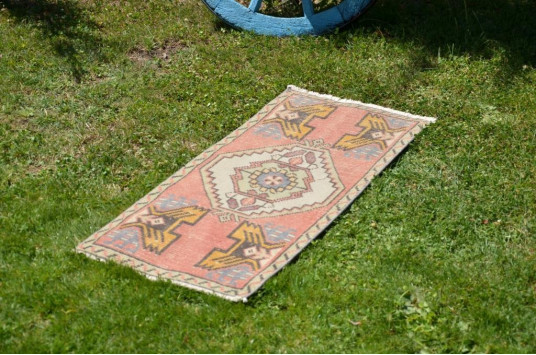 Vintage Handmade Turkish Small Area Rug Doormat For Home Decor 3'4,6" X 1'6,5"