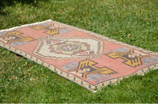 Vintage Handmade Turkish Small Area Rug Doormat For Home Decor 3'4,6" X 1'6,5"