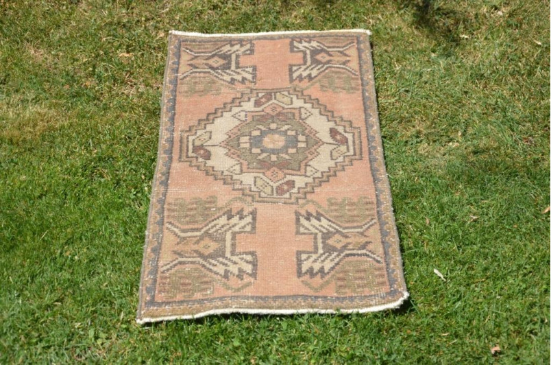 Vintage Handmade Turkish Small Area Rug Doormat For Home Decor 3'2,2" X 1'6,1"