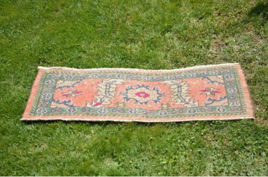Unique Turkish Vintage Small Area Rug Doormat For Home Decor 3'1,8" X 1'3"