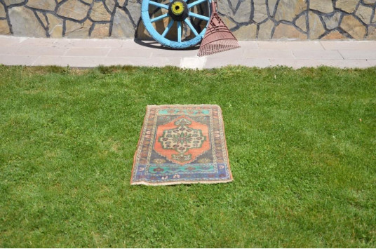Unique Turkish Vintage Small Area Rug Doormat For Home Decor 3'3" X 1'9,3"
