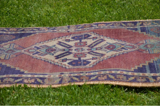 Natural Turkish Vintage Small Area Rug Doormat For Home Decor 3'7,3" X 1'8,1"