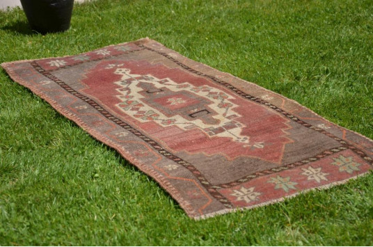Natural Turkish Vintage Small Area Rug Doormat For Home Decor 3'11,2" X 1'8,9"