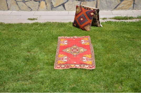 Unique Turkish Vintage Small Area Rug Doormat For Home Decor 3'1,8" X 1'7,7"