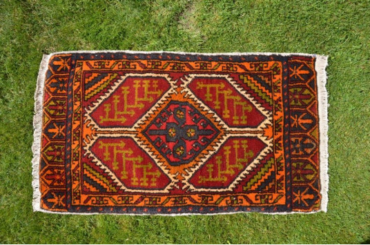 Natural Turkish Vintage Small Area Rug Doormat For Home Decor 3'0,6" X 1'9,7"