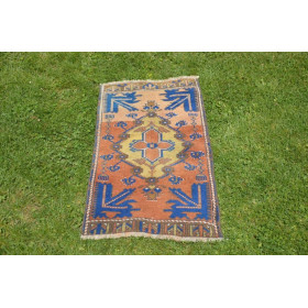 Natural Turkish Vintage Small Area Rug Doormat For Home Decor 3'2,6" X 1'5,3"