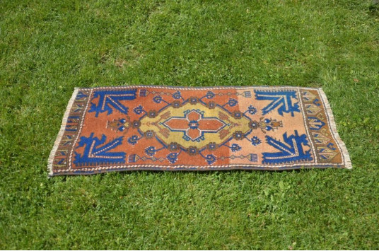 Natural Turkish Vintage Small Area Rug Doormat For Home Decor 3'2,6" X 1'5,3"