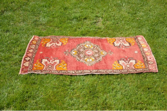 Natural Turkish Vintage Small Area Rug Doormat For Home Decor 3'2,2" X 1'7,3"