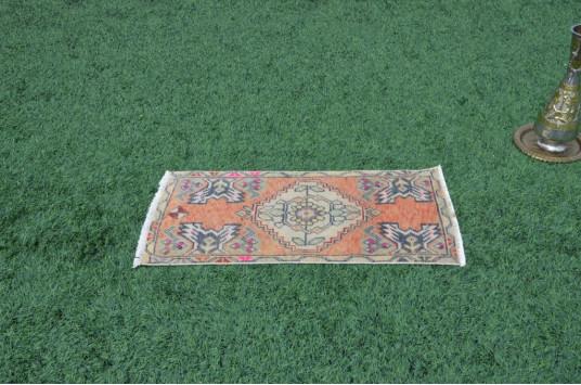 Vintage Handmade Turkish Small Area Rug Doormat For Home Decor 3'1,4" X 1'6,5"