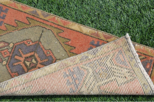 Turkish Handmade Vintage Small Area Rug Doormat For Home Decor 3'2,2" X 1'5,3"