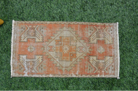 Vintage Handmade Turkish Small Area Rug Doormat For Home Decor 2'11" X 1'6,5"