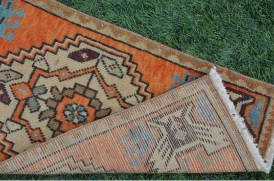 Turkish Handmade Vintage Small Area Rug Doormat For Home Decor 3'1" X 1'5,3"