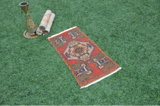 Turkish Handmade Vintage Small Area Rug Doormat For Home Decor 3'0,2" X 1'6,1"