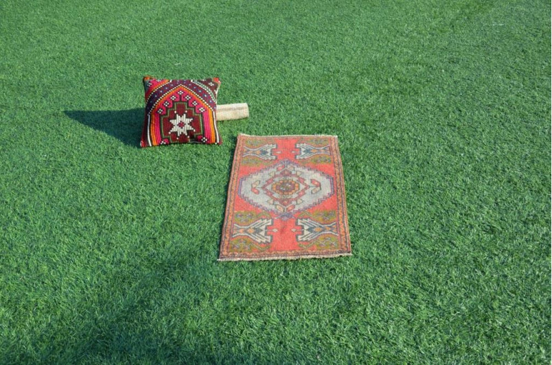 Turkish Handmade Vintage Small Area Rug Doormat For Home Decor 2'11,8" X 1'7,7"