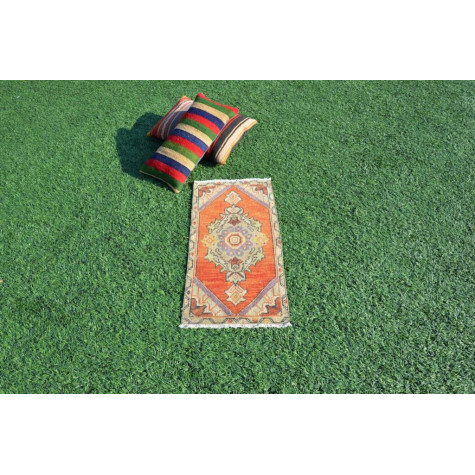 Natural Turkish Vintage Small Area Rug Doormat For Home Decor 2'10,6" X 1'4,5"