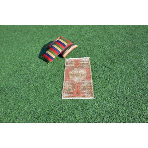 Vintage Handmade Turkish Small Area Rug Doormat For Home Decor 3'0,2" X 1'5,3"