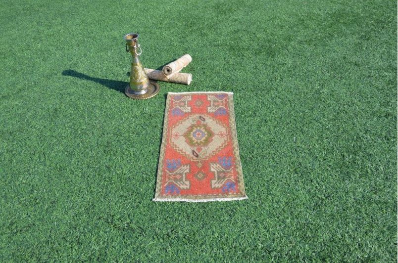 Turkish Handmade Vintage Small Area Rug Doormat For Home Decor 3'1,8" X 1'6,1"