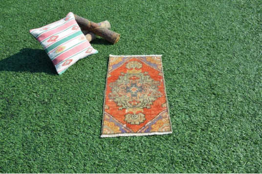 Handmade Turkish Vintage Small Area Rug Doormat For Home Decor 2'8,3" X 1'4,9"