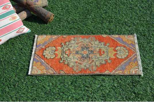 Handmade Turkish Vintage Small Area Rug Doormat For Home Decor 2'8,3" X 1'4,9"
