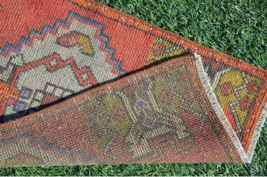 Vintage Handmade Turkish Small Area Rug Doormat For Home Decor 3'0,6" X 1'7,7"