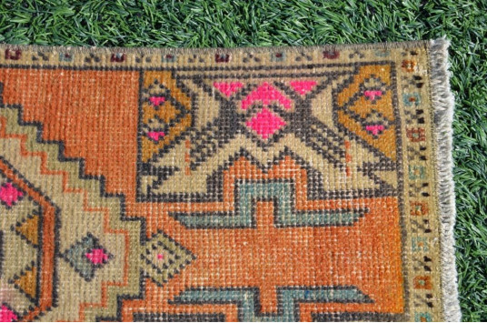 Natural Turkish Vintage Small Area Rug Doormat For Home Decor 3'1,8" X 1'4,5"
