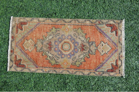 Turkish Handmade Vintage Small Area Rug Doormat For Home Decor 2'11,8" X 1'6,1"