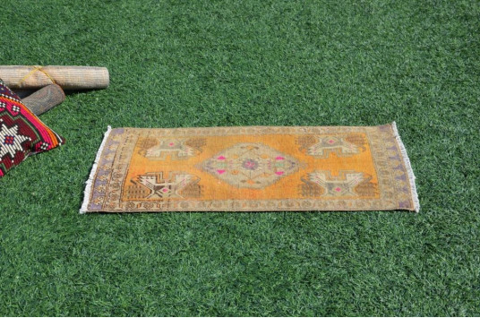 Unique Turkish Vintage Small Area Rug Doormat For Home Decor 3'3,4" X 1'6,5"