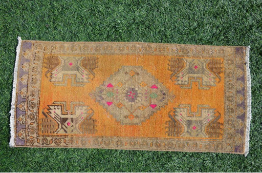 Unique Turkish Vintage Small Area Rug Doormat For Home Decor 3'3,4" X 1'6,5"