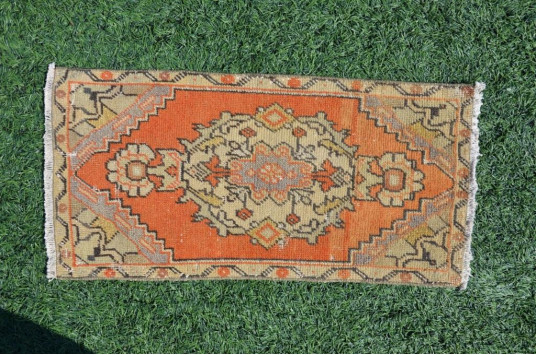 Natural Turkish Vintage Small Area Rug Doormat For Home Decor 2'9,1" X 1'4,5"