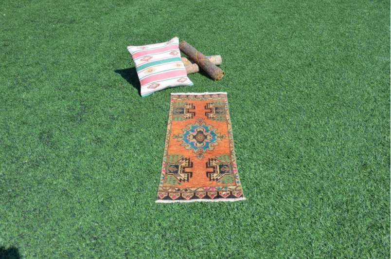Unique Turkish Vintage Small Area Rug Doormat For Home Decor 3'4,6" X 1'4,1"