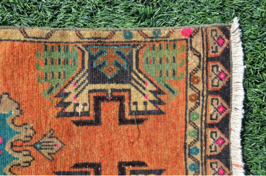 Unique Turkish Vintage Small Area Rug Doormat For Home Decor 3'4,6" X 1'4,1"