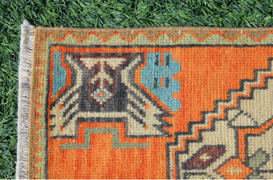 Handmade Turkish Vintage Small Area Rug Doormat For Home Decor 3'0,6" X 1'5,3"