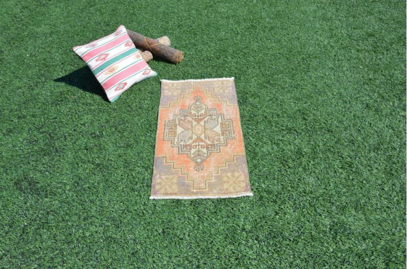 Turkish Handmade Vintage Small Area Rug Doormat For Home Decor 3'1,4" X 1'6,5"
