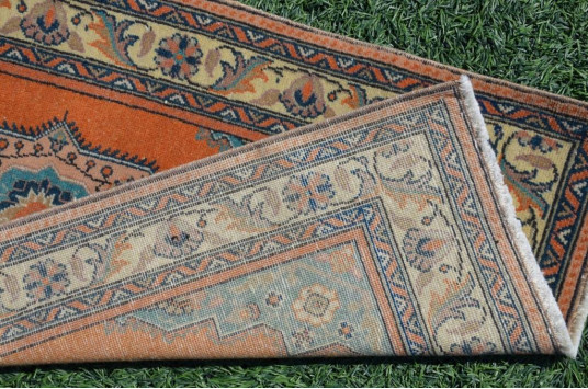 Unique Turkish Vintage Small Area Rug Doormat For Home Decor 3'8,1" X 1'10,4"