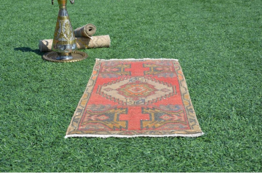 Natural Turkish Vintage Small Area Rug Doormat For Home Decor 3'4,6" X 1'6,9"