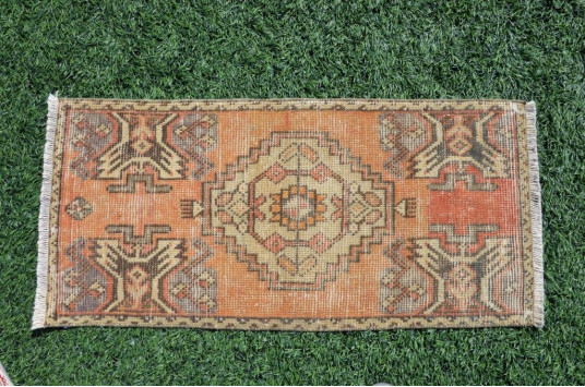 Turkish Handmade Vintage Small Area Rug Doormat For Home Decor 3'1" X 1'5,7"