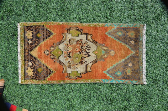 Vintage Handmade Turkish Small Area Rug Doormat For Home Decor 3'2,6" X 1'7,7"