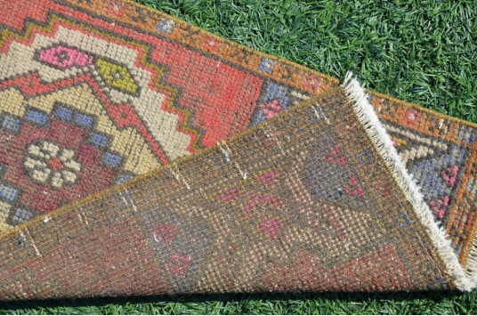 Turkish Handmade Vintage Small Area Rug Doormat For Home Decor 3'0,6" X 1'5,3"