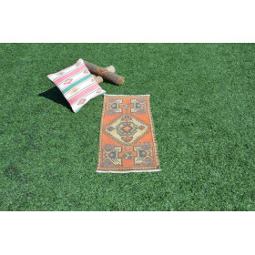Vintage Handmade Turkish Small Area Rug Doormat For Home Decor 2'11"